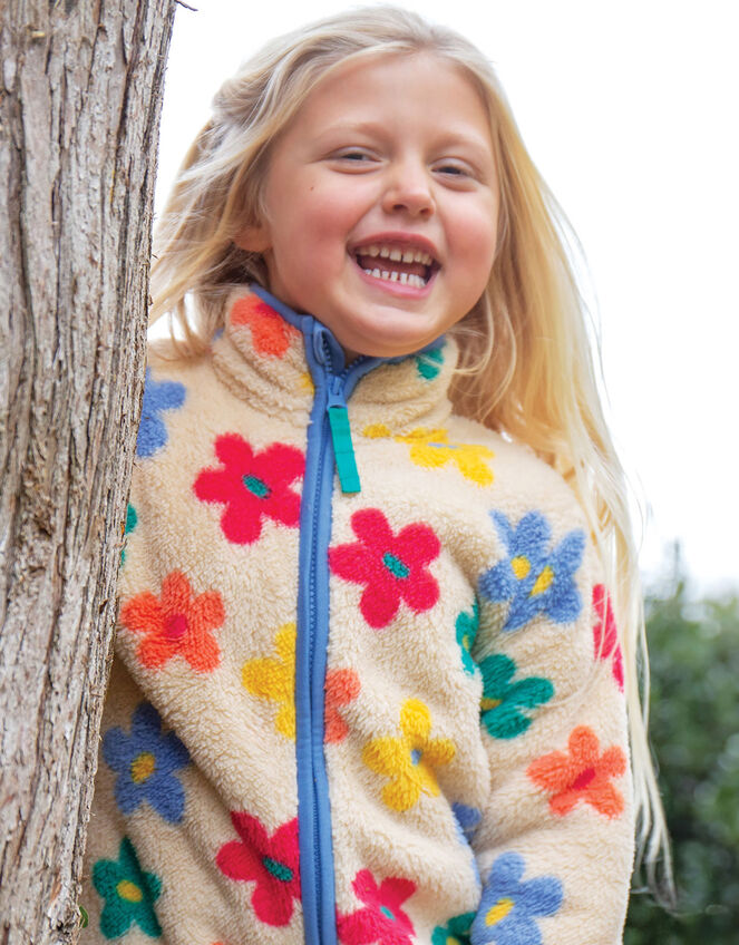 Frugi Flower Print Zip Fleece, Multi (MULTI), large