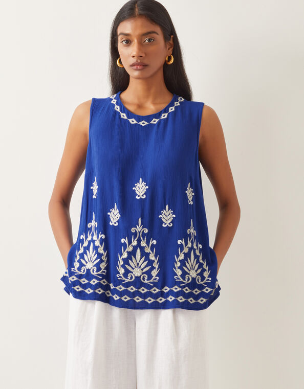 Saffron Embroidered Tank Top, Blue (BLUE), large