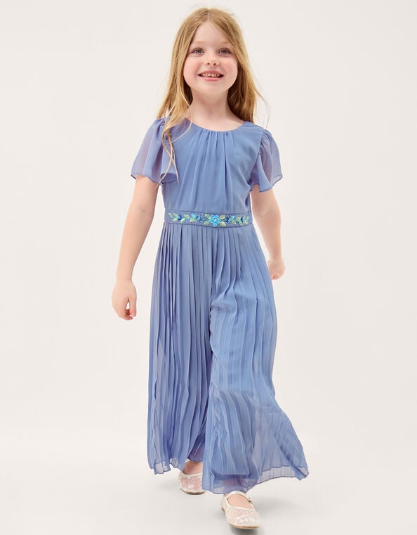 Ava Embellished Pleated Jumpsuit, Blue (BLUE), large