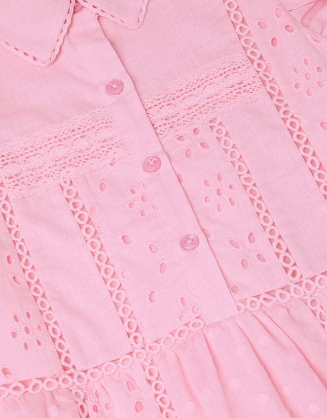 Flutter Sleeve Broderie Tiered Dress, Pink (PINK), large