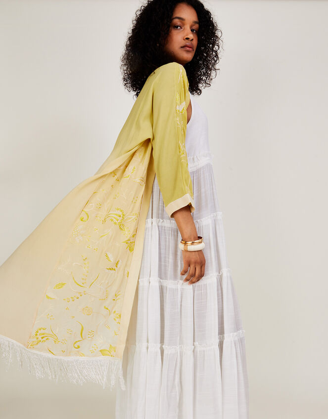 Frankie Fringe Embroidered Kimono Yellow