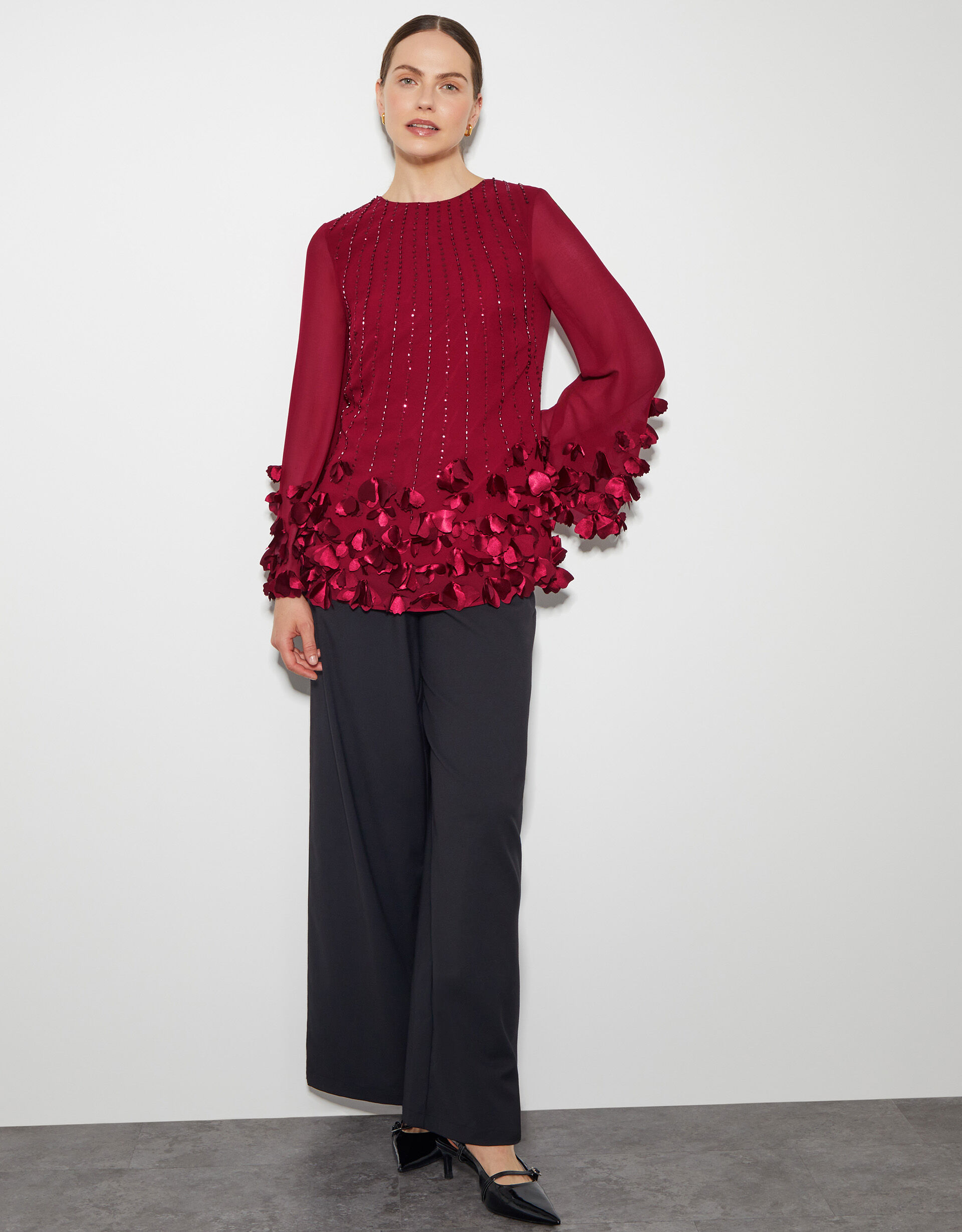 Carly Embellished 3D Petal Top Red