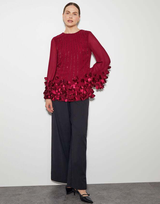 Carly Embellished 3D Petal Top, Red (RED), large