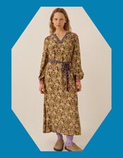 East Ikat Print Midi Dress, Green (GREEN), large