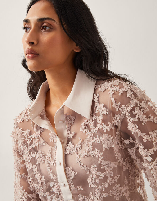 Alanna Sheer Appliqué Shirt, Nude (NUDE), large