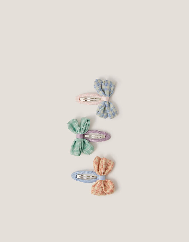 3-Pack Check Print Bow Hair Clips, , large