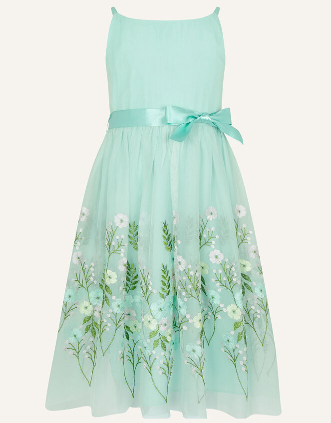 Hollyhocks Embroidered Dress in Recycled Polyester, Green (MINT), large