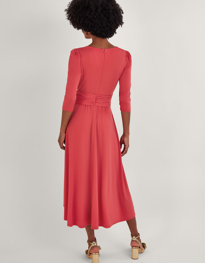 Jersey Wrap Front VNeck Dress with Recycled Polyester Pink Midi