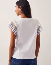 India Embroidered Flutter-Sleeve Top, Ivory (IVORY), large