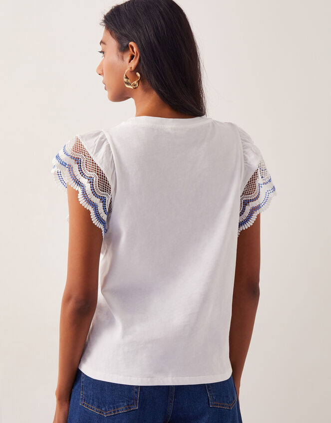 India Embroidered Flutter-Sleeve Top, Ivory (IVORY), large