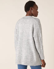 Embellished Cable Knit Cardigan, Grey (GREY MARL), large
