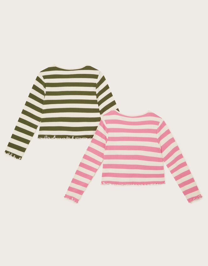 2-Pack Stripe Long Sleeve Crop Tops, Multi (MULTI), large