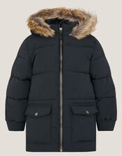 Mid Length Puffer Coat, Black (BLACK), large