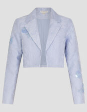 Faye Hand-Beaded Jacquard Cropped Bridal Jacket, Blue (PALE BLUE), large