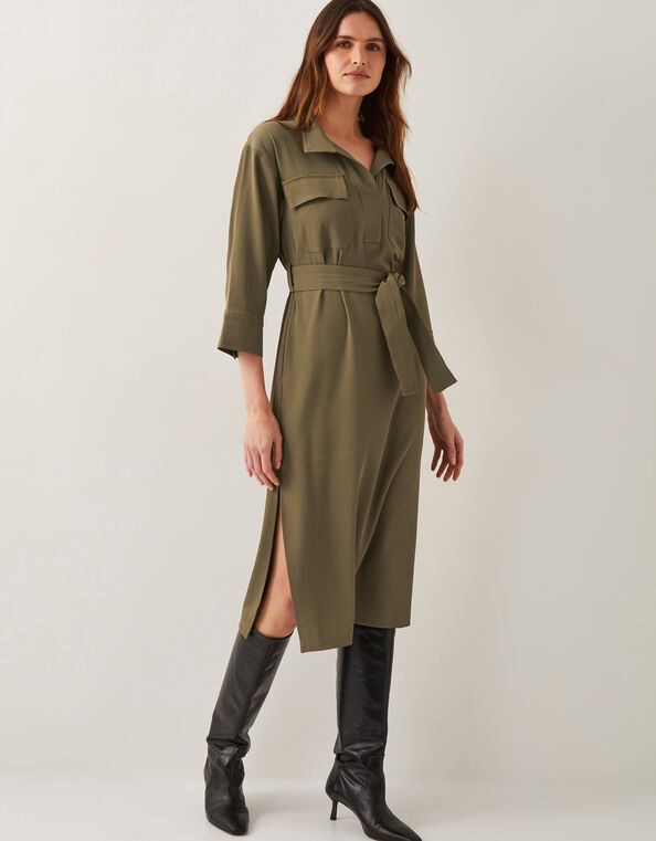 Grace Cargo Midi Shirt Dress, Green (KHAKI), large