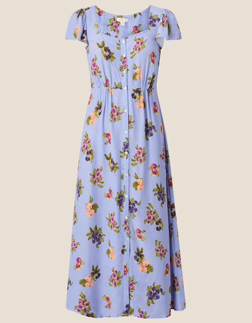 Ramita Fruit Print Dress in Sustainable Viscose, Blue (BLUE), large