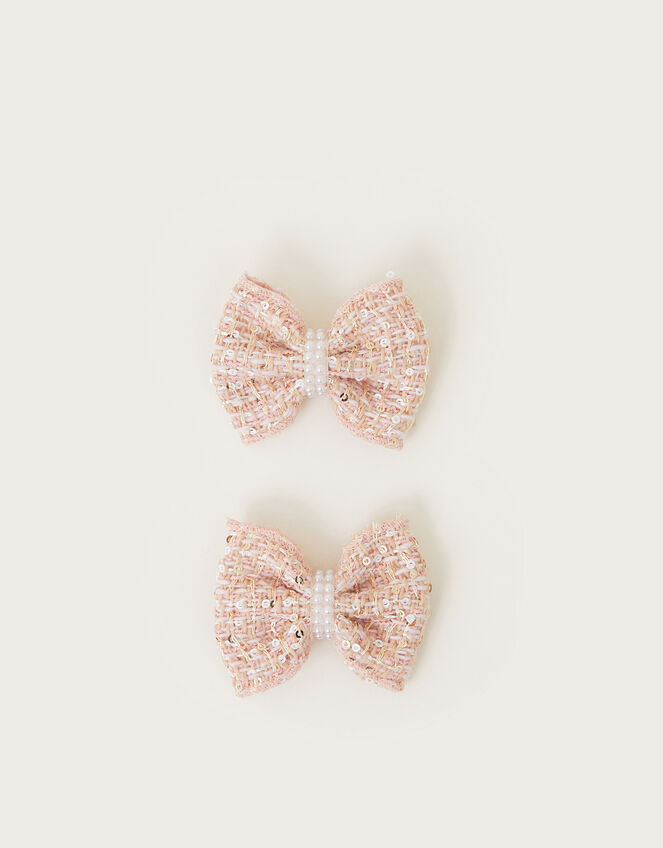 2-Pack Sequin Tweed Bow Hair Clips, , large
