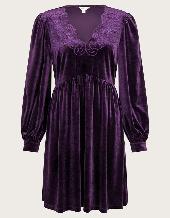 Vali Velvet Swing Mini Dress, Purple (PLUM), large