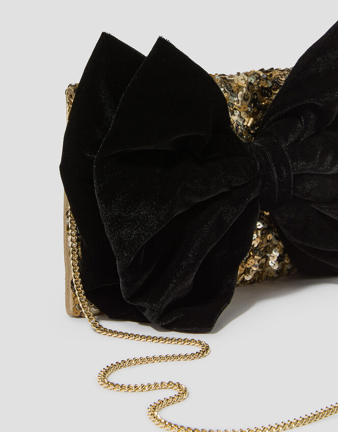 Bella Bow Embellished Clutch Bag, Gold (GOLD), large