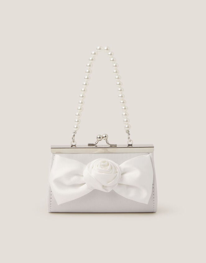 Satin Rose Bow Mini Bag, Ivory (IVORY), large