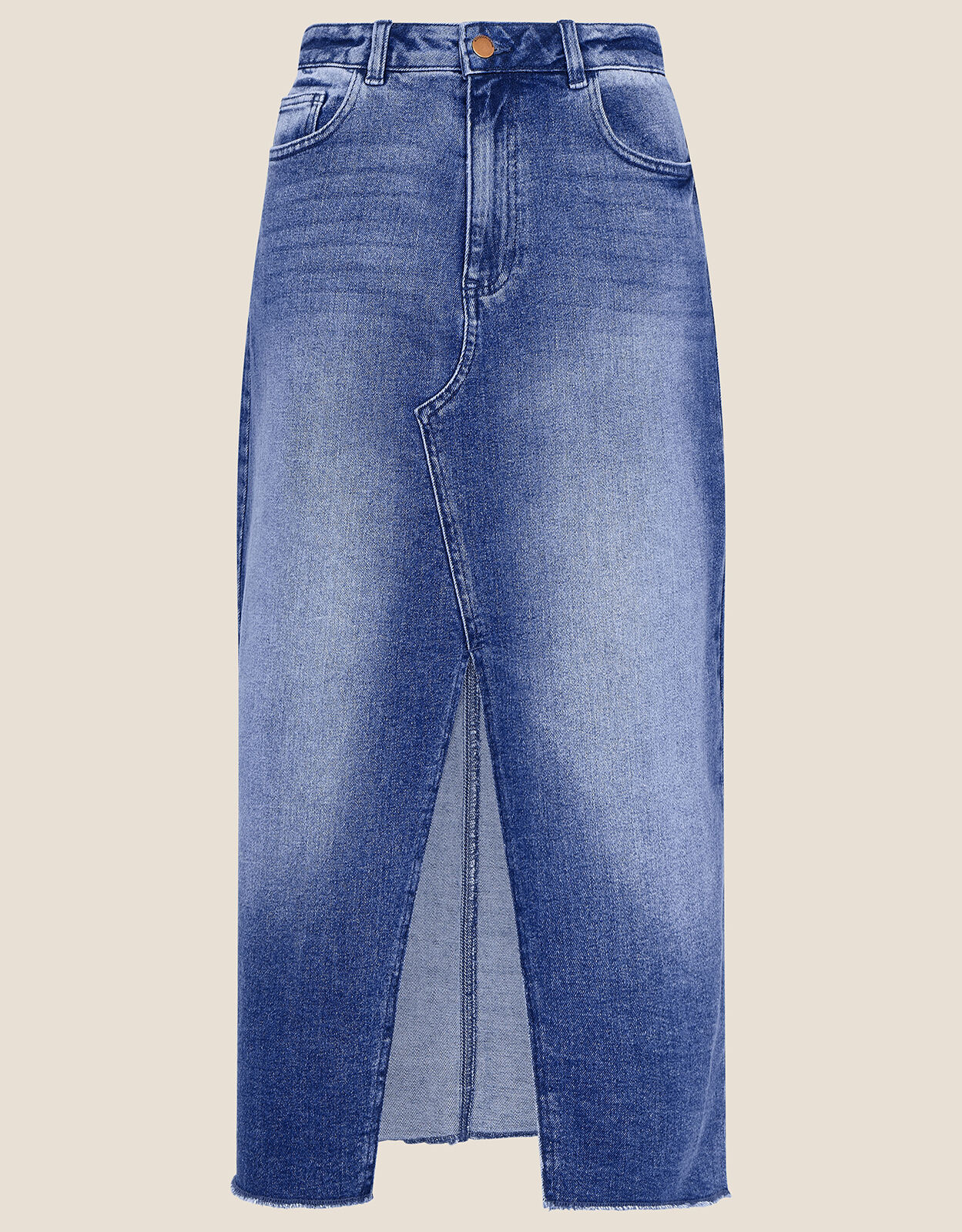 Denim midi skirt with front split outlet