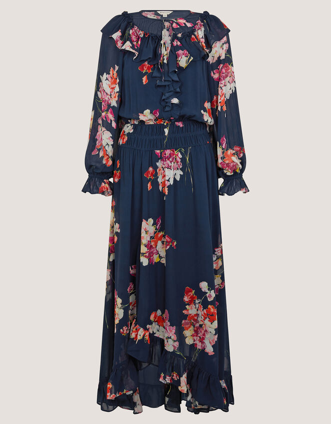 Amber Floral Ruffle Maxi Dress Blue