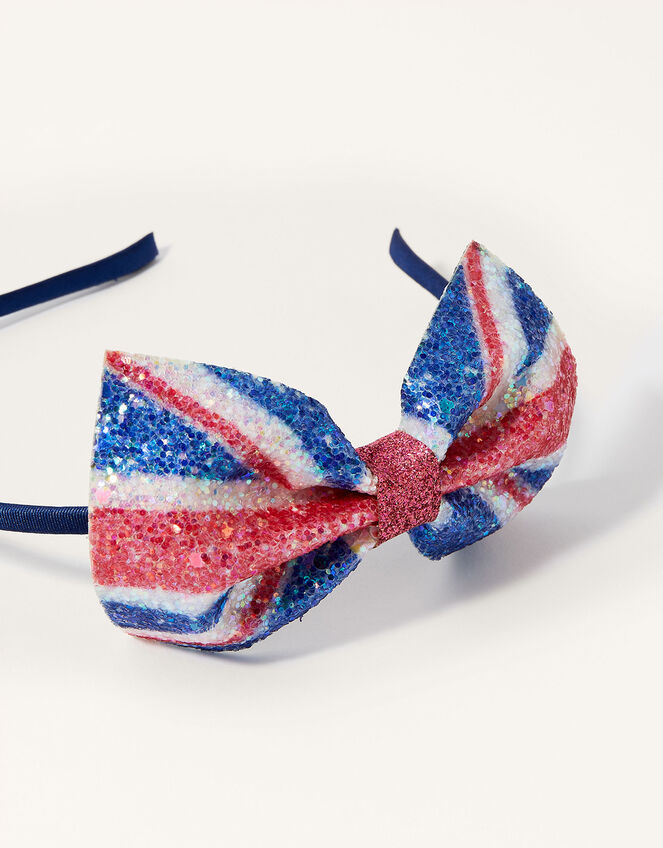 Union Jack Glitter Bow Headband, , large