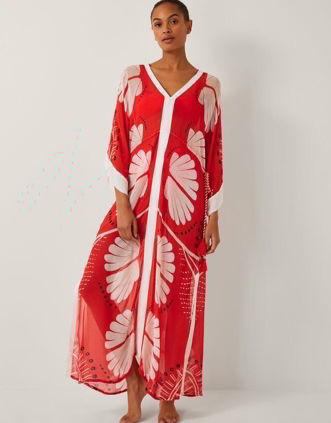 Nara Leaf Print Kaftan, Orange (RUST), large