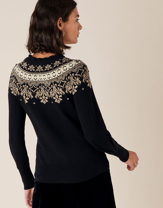Embellished Fair Isle Knit Jumper, Black (BLACK), large