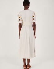 Crochet Trim Midi Dress in Linen Blend, Natural (NATURAL), large