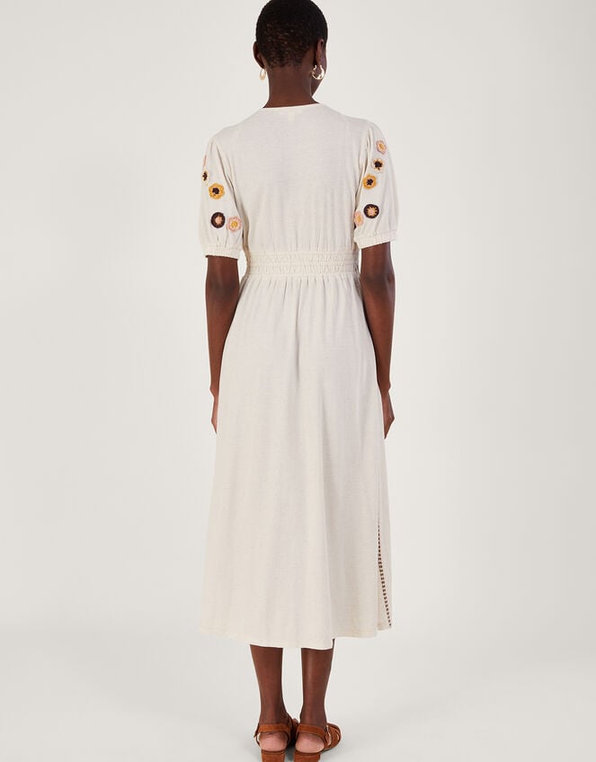 Crochet Trim Midi Dress in Linen Blend, Natural (NATURAL), large