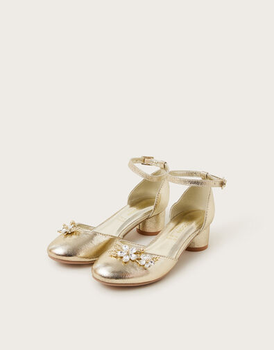 Gemstone Flower Metallic Two-Part Heels, Gold (GOLD), large