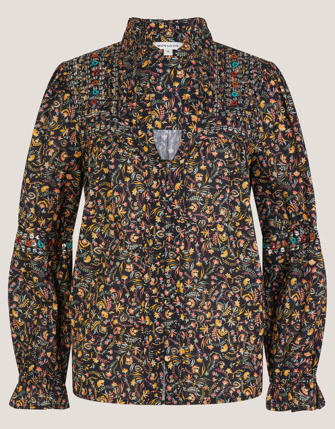 Harriet Embellished Floral Blouse, Black (BLACK), large