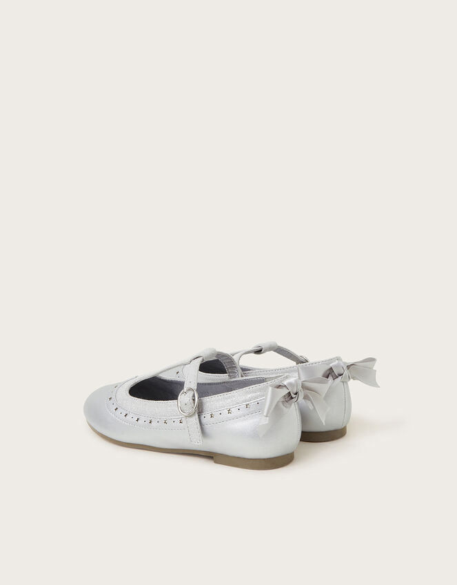 Shimmer Bow T-Bar Ballet Flats, Silver (SILVER), large