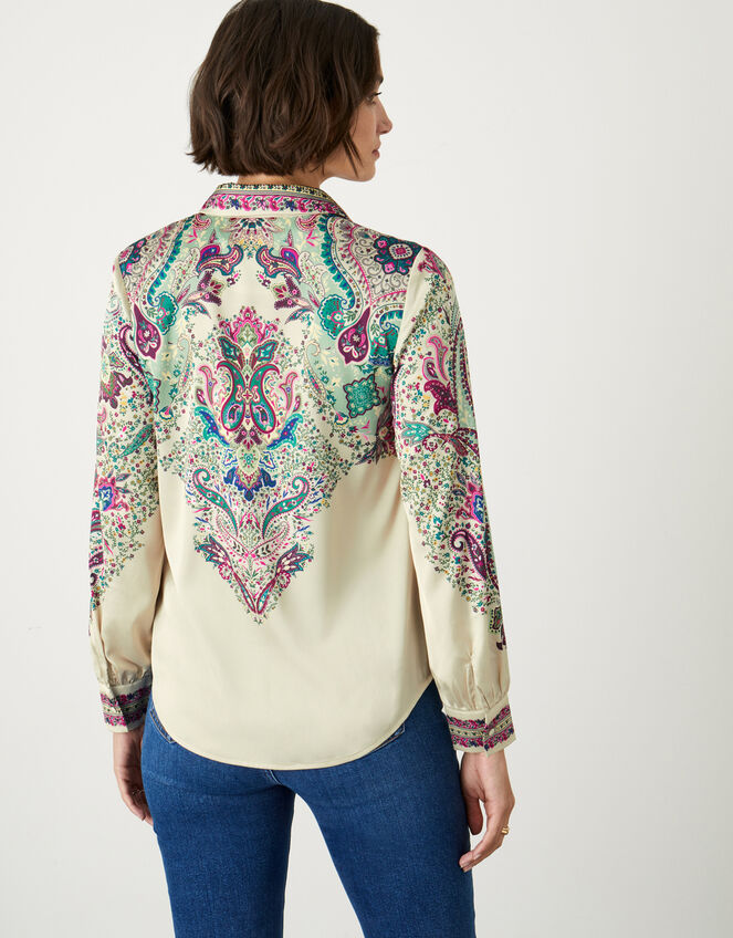 Phoebe Satin Print Shirt, Ivory (IVORY), large