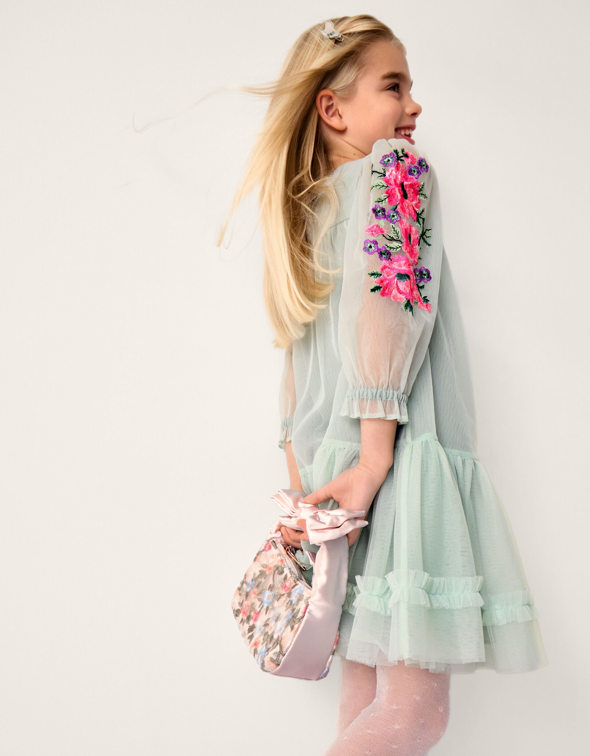Peony Embroidered Tulle Party Dress Green | Girls' Dresses Peony Embroidered Tulle Party Dress Green | Girls' Dresses