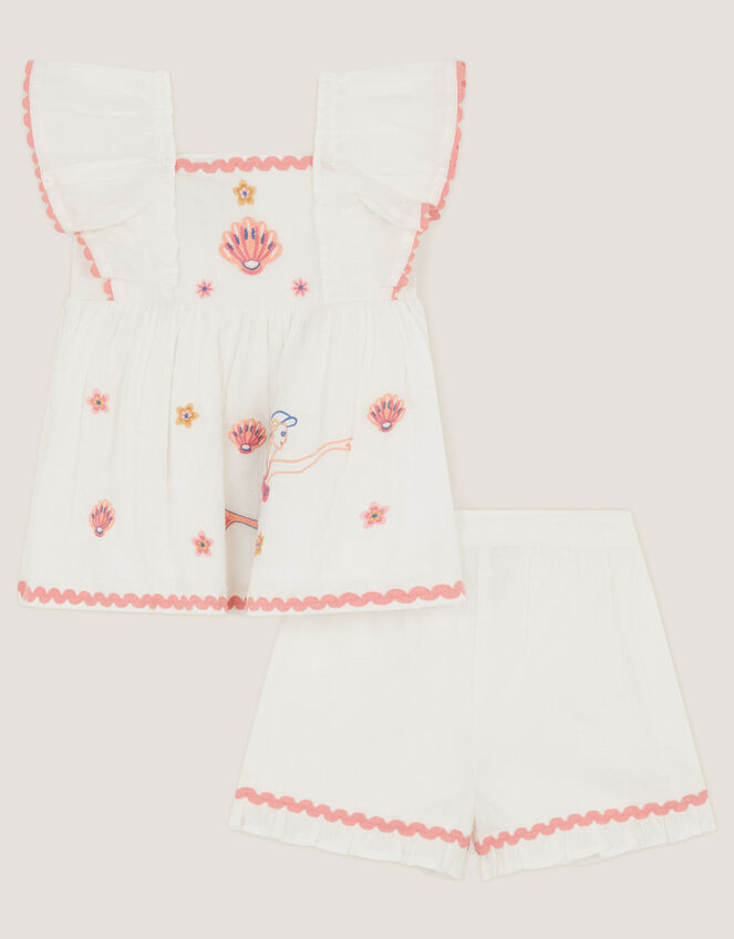 Baby Mermaid Embroidered Top & Shorts, Ivory (IVORY), large