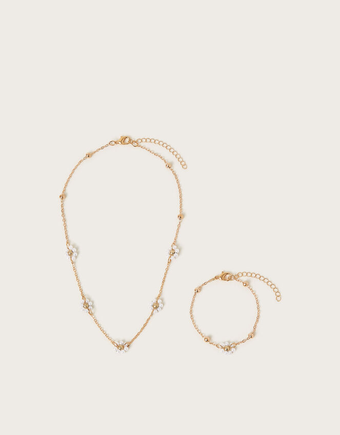 Beaded Flower Necklace and Bracelet Set, , large