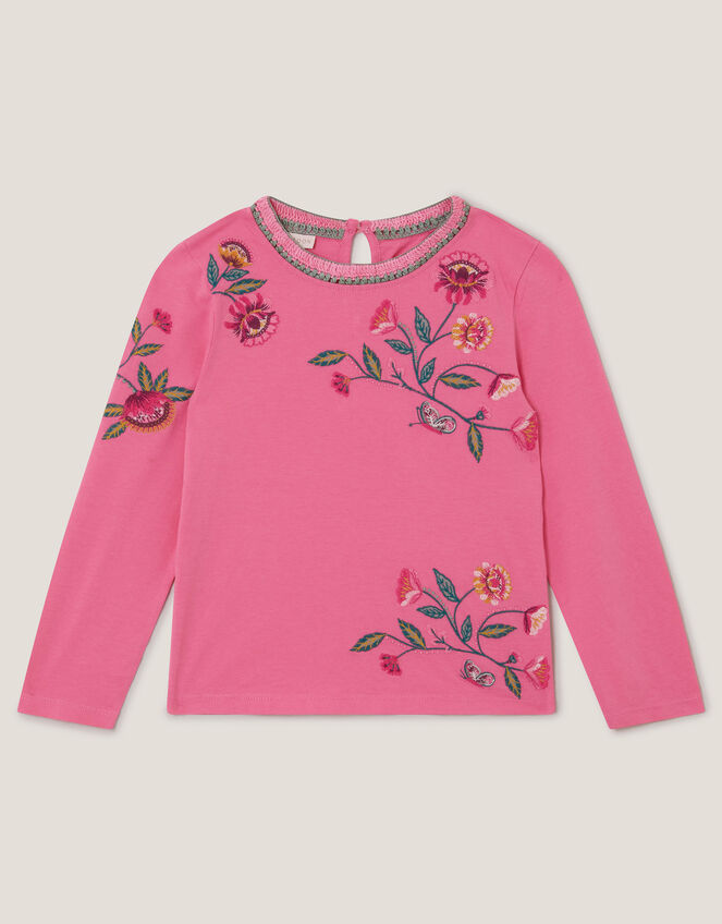 Floral Embroidered Long Sleeve Top, Pink (PINK), large
