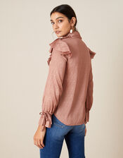 Julie Frill Long Sleeve Blouse, Brown (CHOCOLATE), large