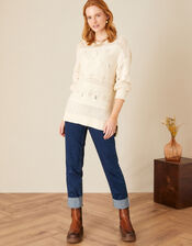 Stitch and Bobble Detailed Jumper in Recycled Cotton, Ivory (IVORY), large