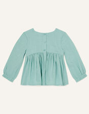 Baby Owl Woven Top and Leggings Set, Blue (AQUA), large