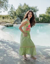 Piti Cuiti Floral Embroidered Maxi Dress, Green (GREEN), large