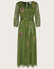 Reese Embellished Wrap Dress in Recycled Polyester, Green (GREEN), large