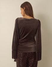 Tamara Tie Side Fringe Velvet Top, Brown (CHOCOLATE), large
