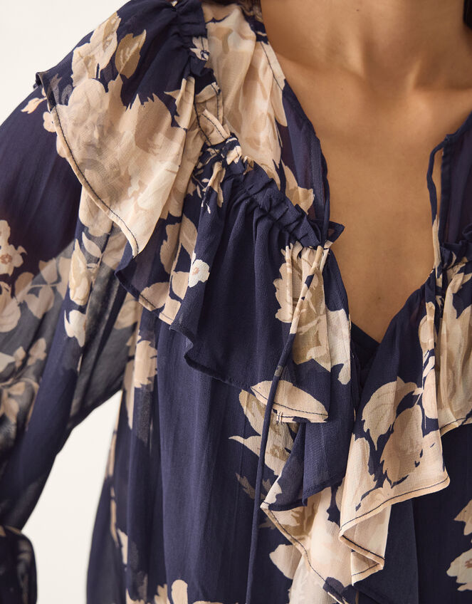 Sasha Floral Print Ruffle Blouse Blue