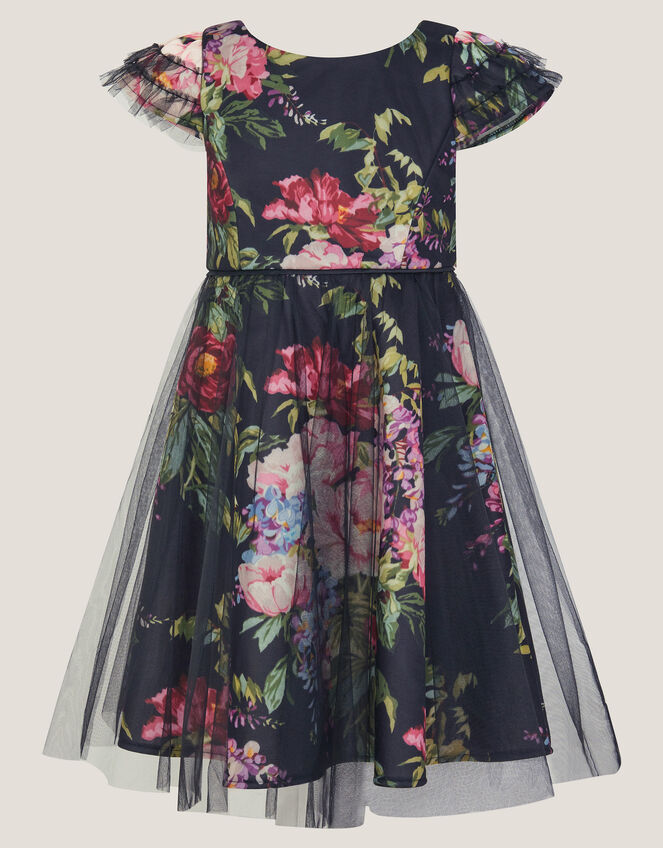 Floral Tulle Layered Party Dress, Black (BLACK), large
