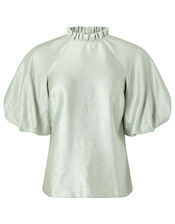 Tina Taffeta Volume Sleeve Blouse, Green (GREEN), large
