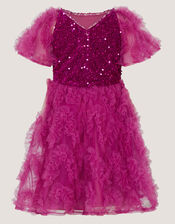 Cora Sequin Ruffle Party Dress, Pink (MAGENTA), large