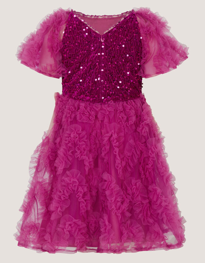 Cora Sequin Ruffle Party Dress, Pink (MAGENTA), large